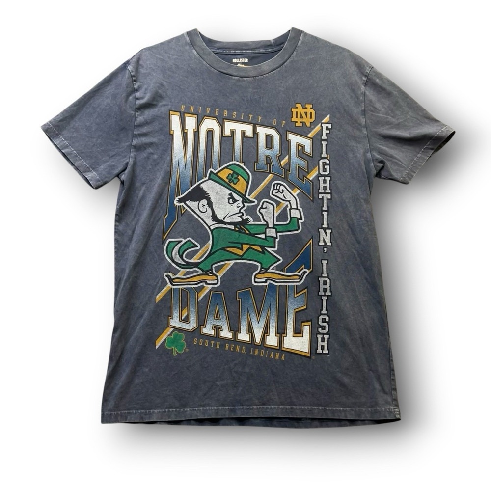 Hollister Notre Dame Fighting Irish T-Shirt Blue 84 Graphic Gray Men's Medium